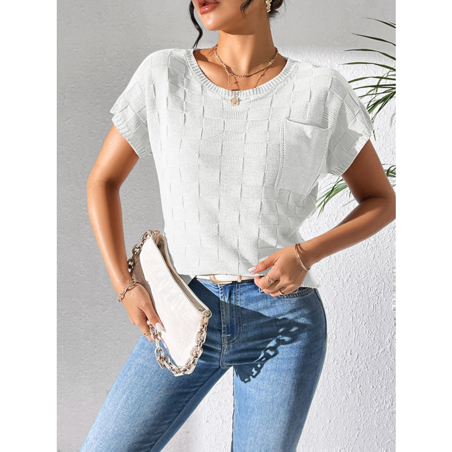 Round Neck Short Sleeve Knit Top Apparel and Accessories