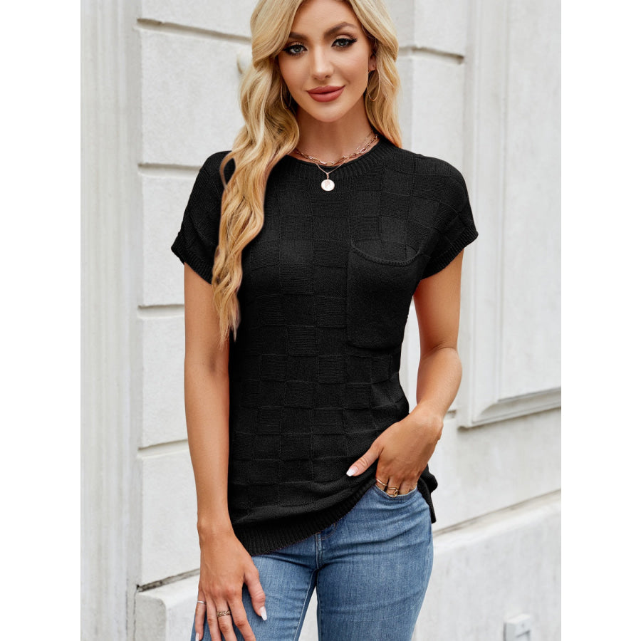Round Neck Short Sleeve Knit Top Apparel and Accessories