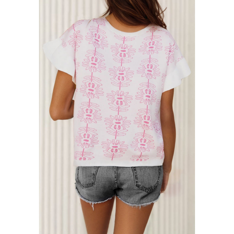 Round Neck Short Sleeve Knit Top Blush Pink / S Apparel and Accessories