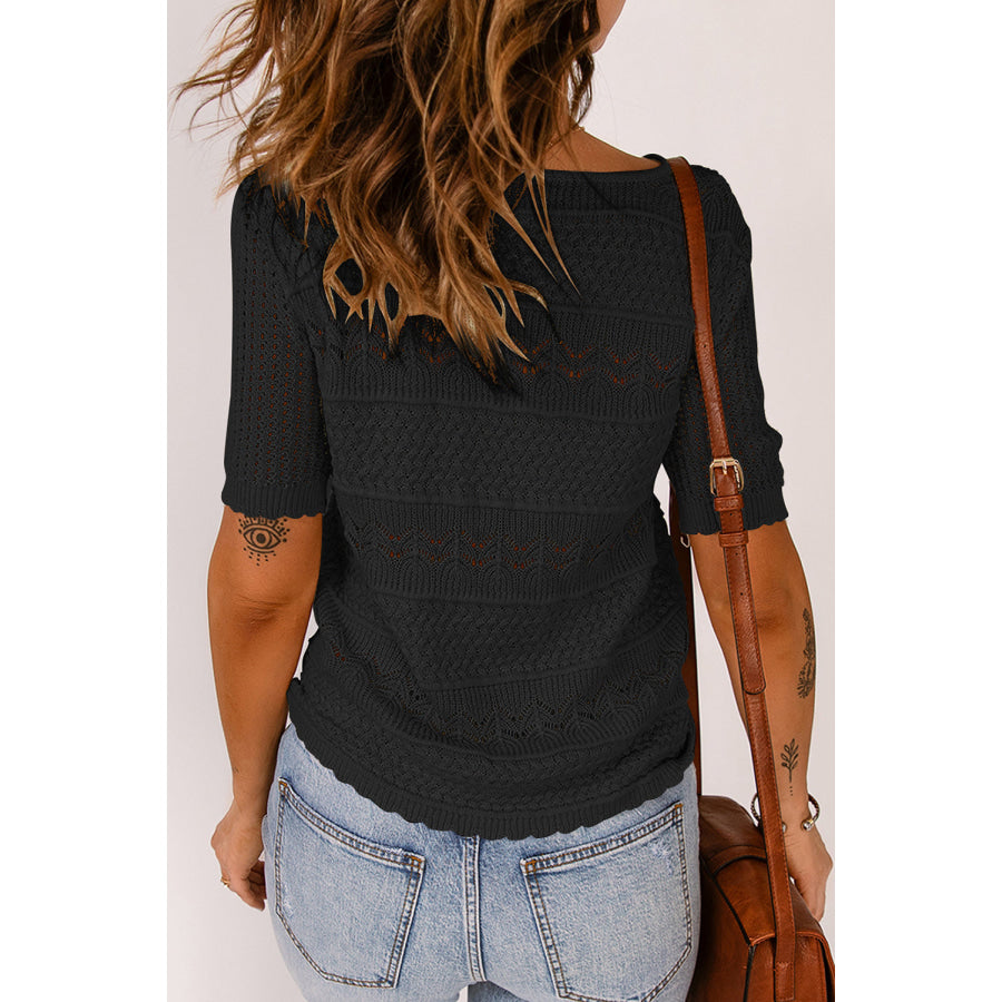 Round Neck Short Sleeve Knit Top Apparel and Accessories