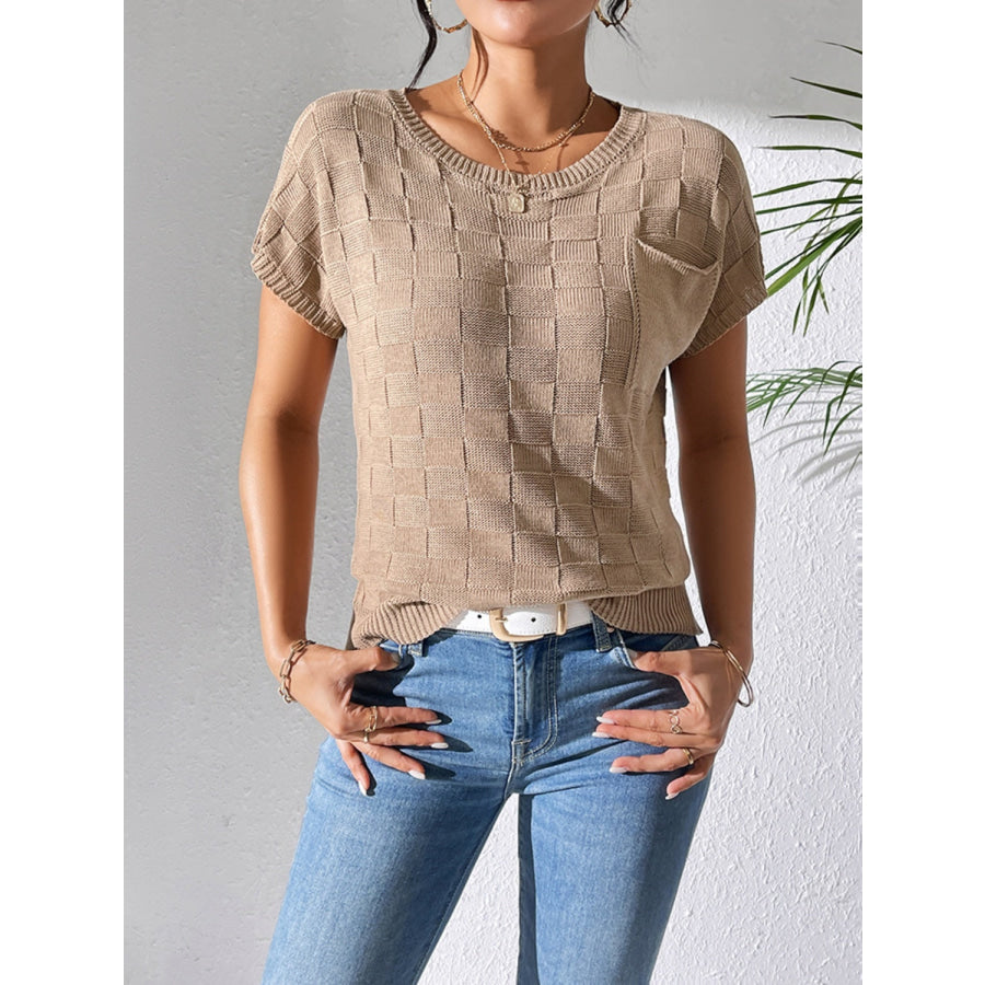 Round Neck Short Sleeve Knit Top Apparel and Accessories