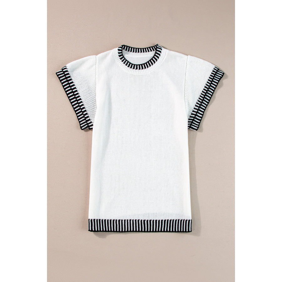 Round Neck Short Sleeve Knit Top Apparel and Accessories