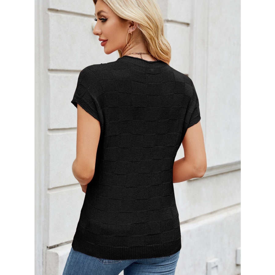 Round Neck Short Sleeve Knit Top Apparel and Accessories