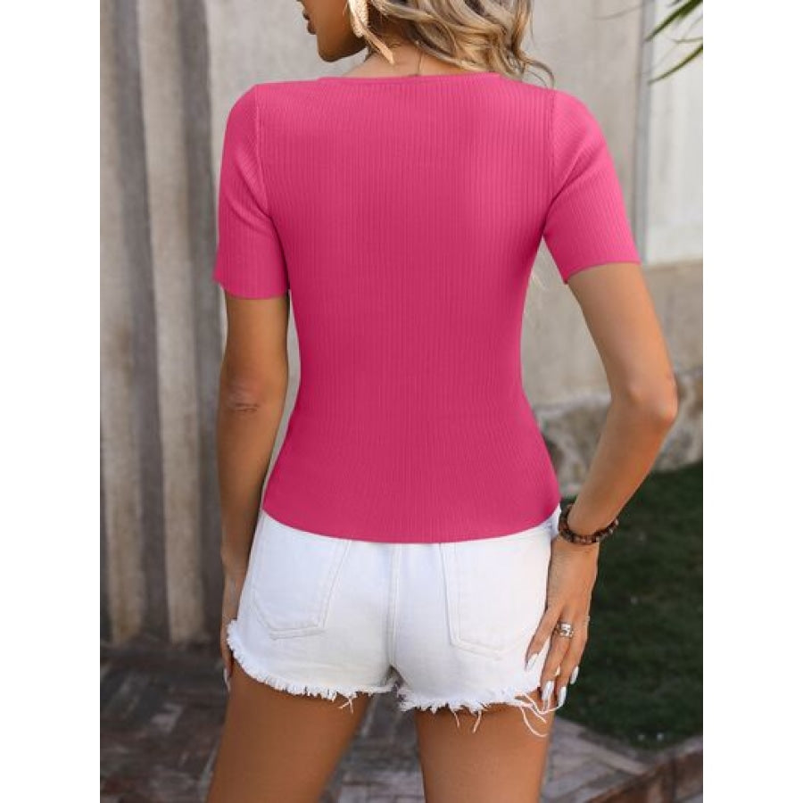 Round Neck Short Sleeve Knit Top Apparel and Accessories