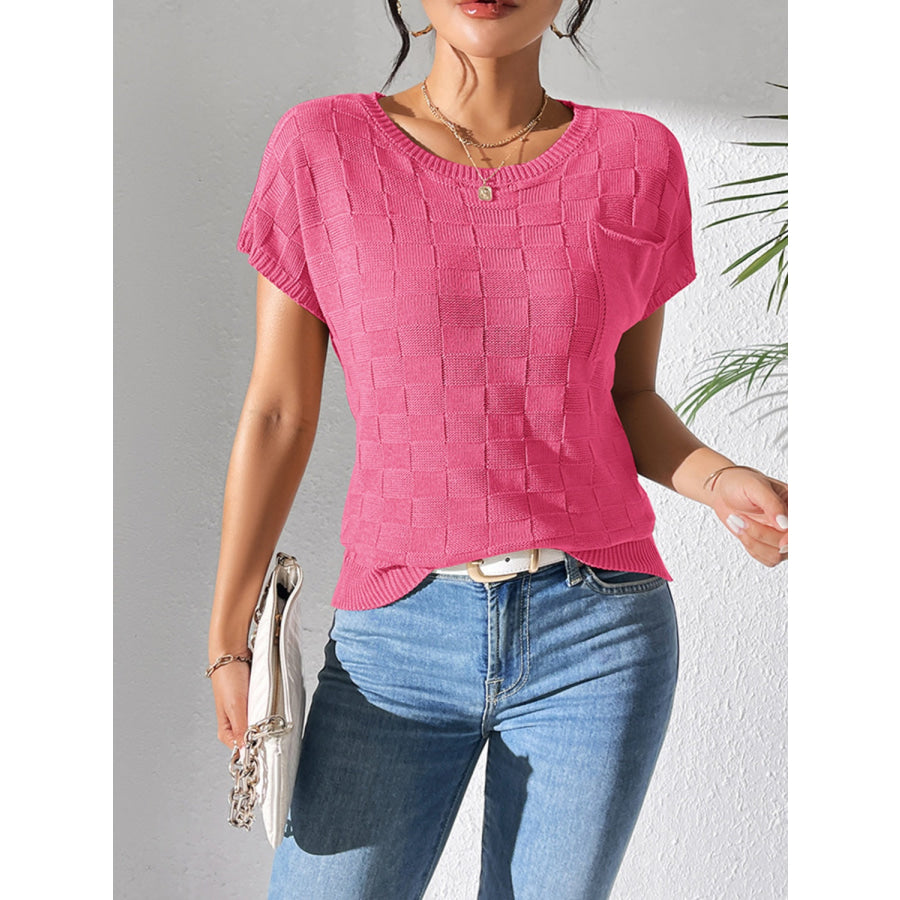 Round Neck Short Sleeve Knit Top Apparel and Accessories