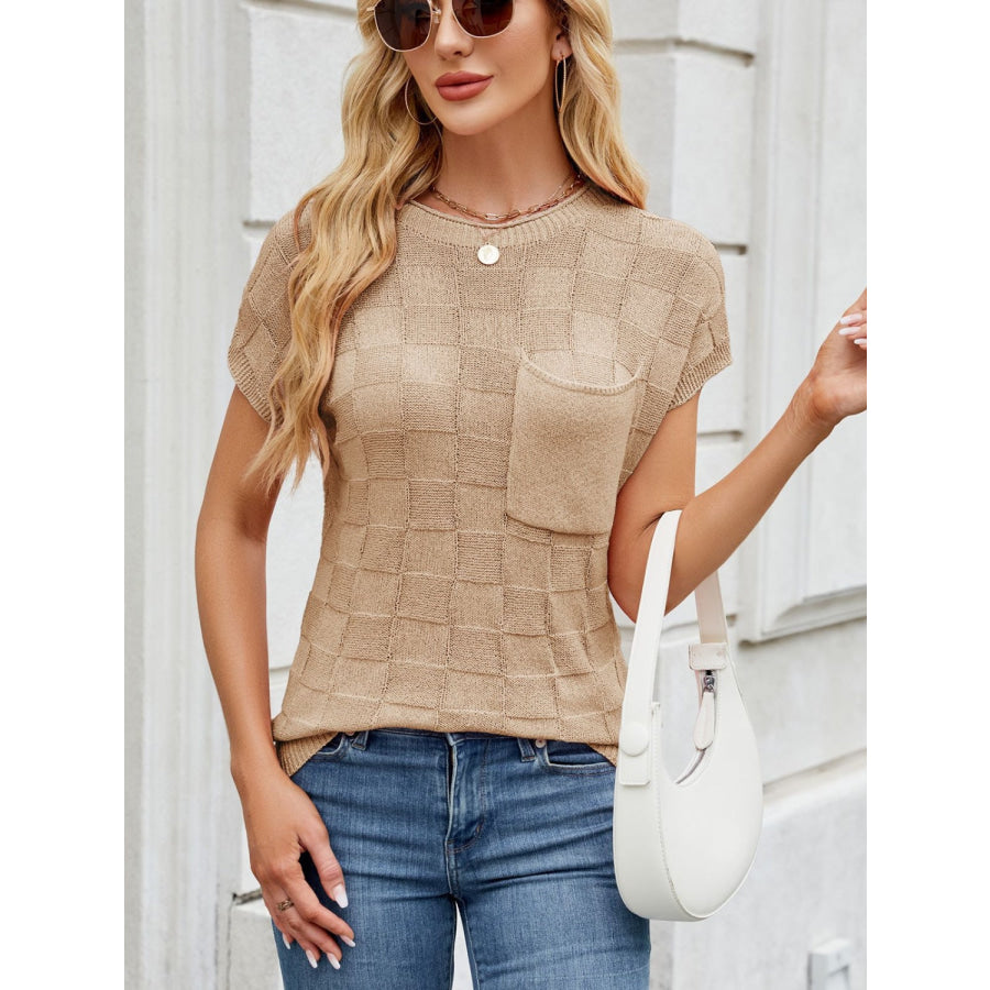 Round Neck Short Sleeve Knit Top Apparel and Accessories