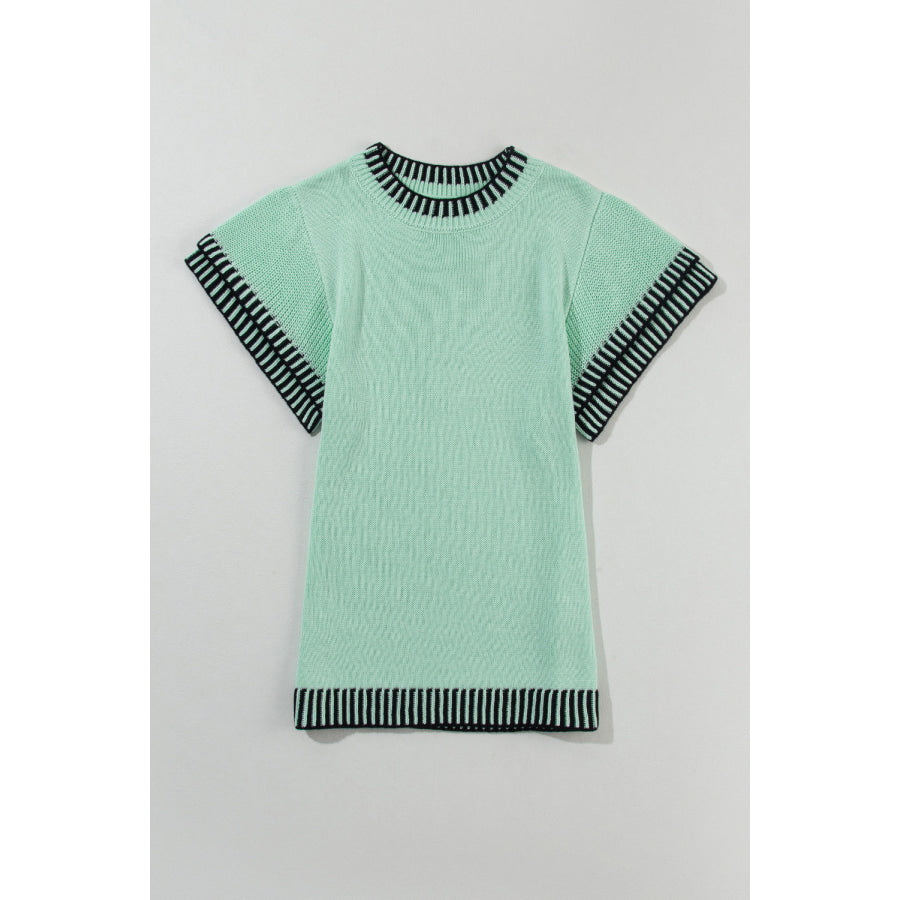 Round Neck Short Sleeve Knit Top Apparel and Accessories