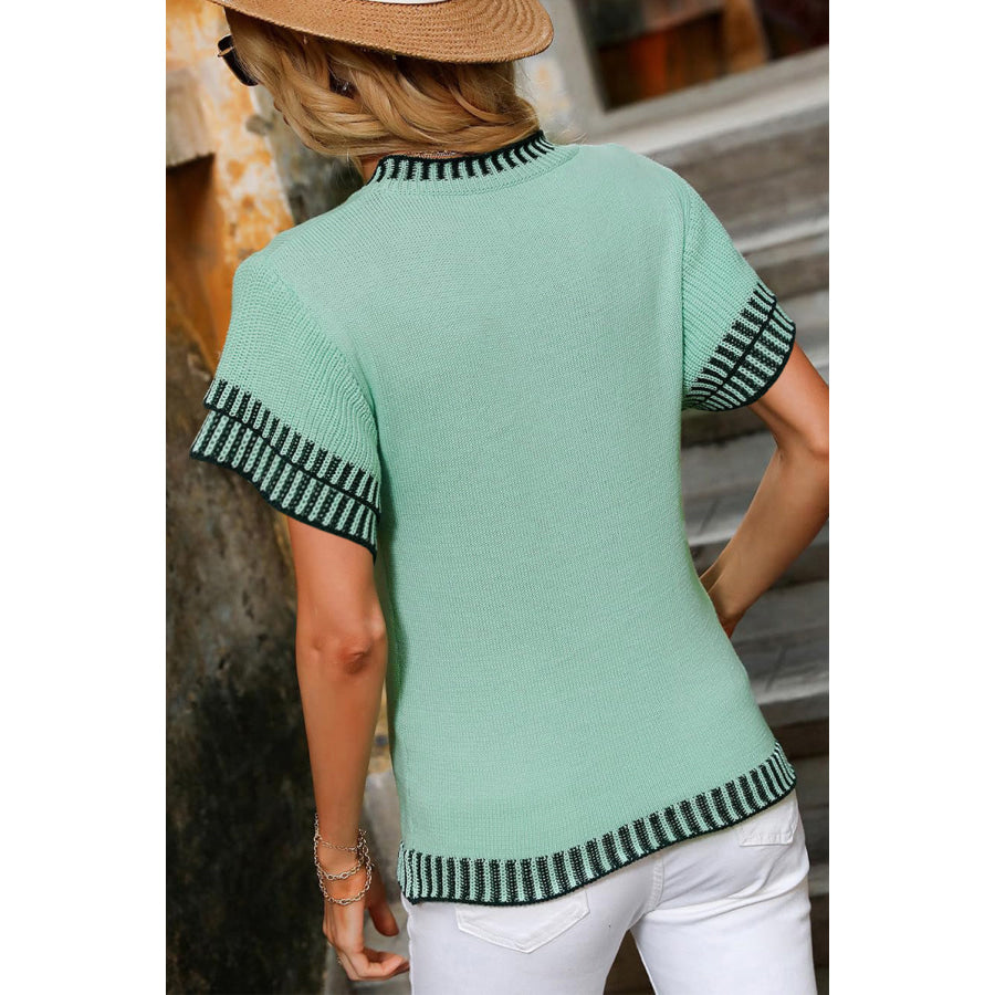 Round Neck Short Sleeve Knit Top Apparel and Accessories