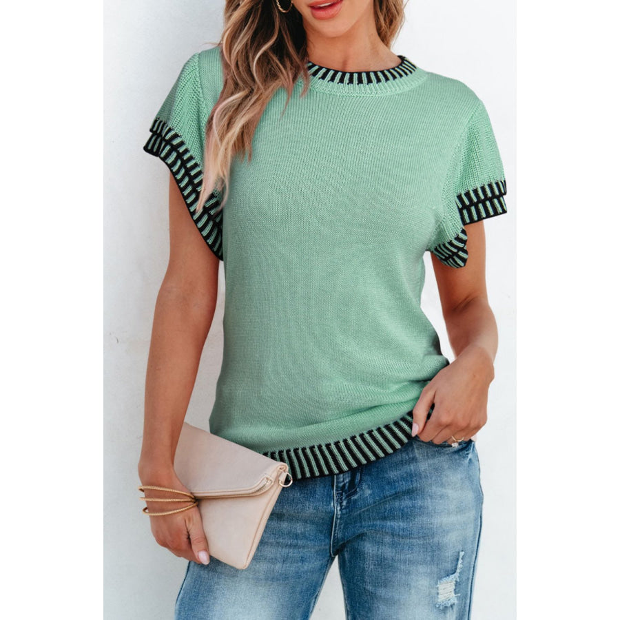 Round Neck Short Sleeve Knit Top Apparel and Accessories