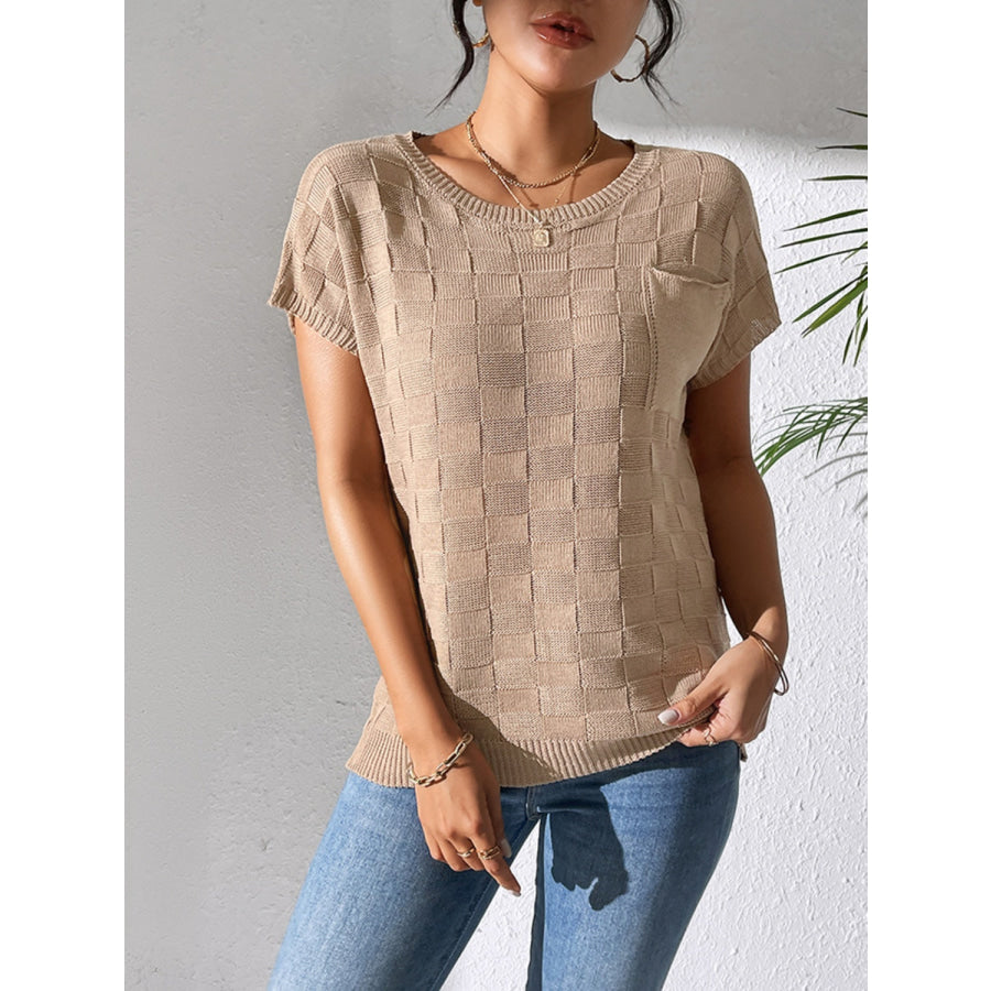 Round Neck Short Sleeve Knit Top Apparel and Accessories