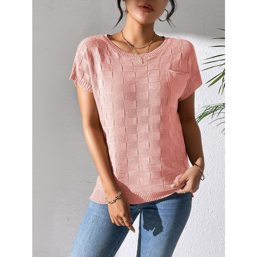 Round Neck Short Sleeve Knit Top Apparel and Accessories