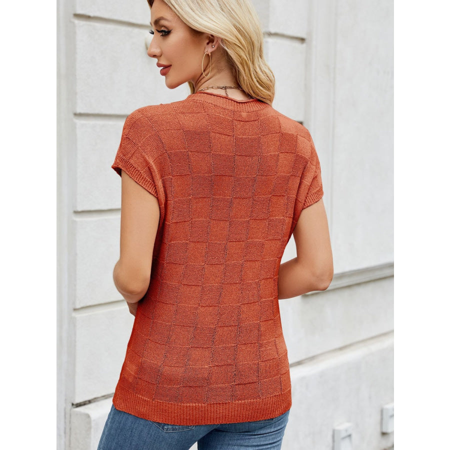 Round Neck Short Sleeve Knit Top Apparel and Accessories