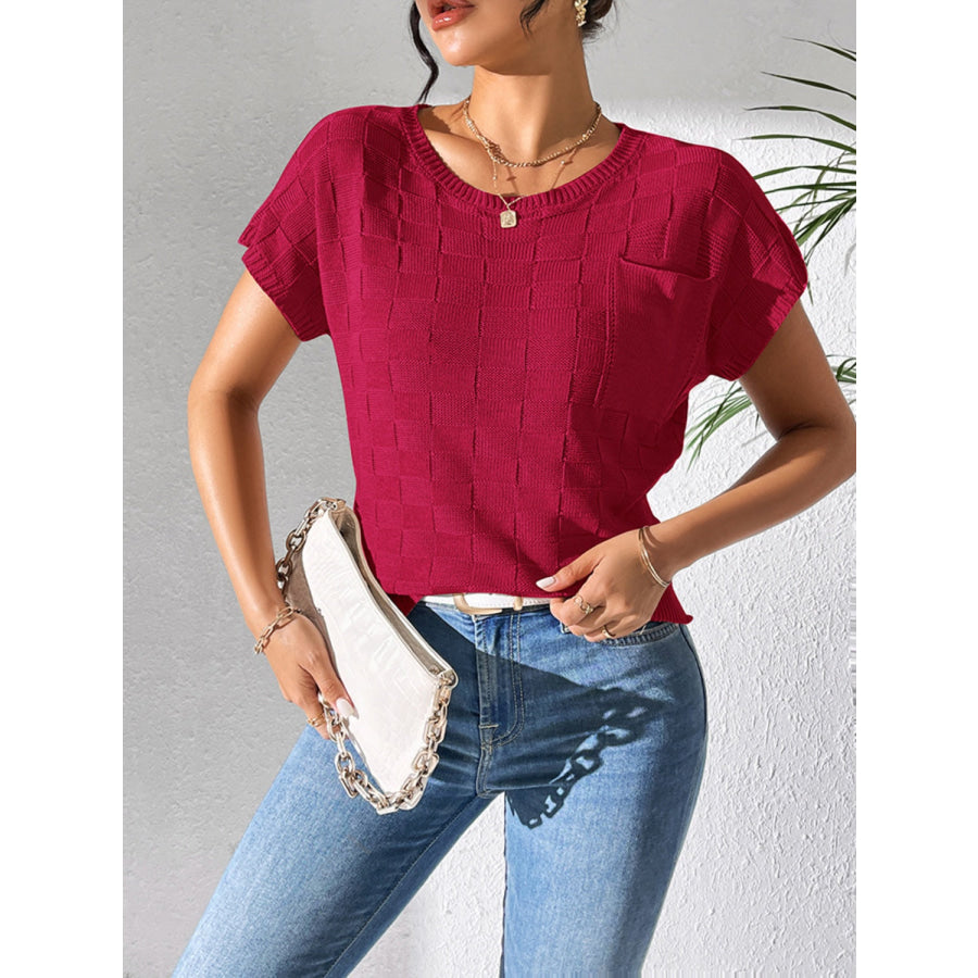 Round Neck Short Sleeve Knit Top Apparel and Accessories