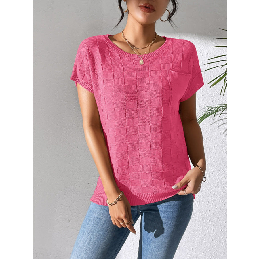 Round Neck Short Sleeve Knit Top Apparel and Accessories