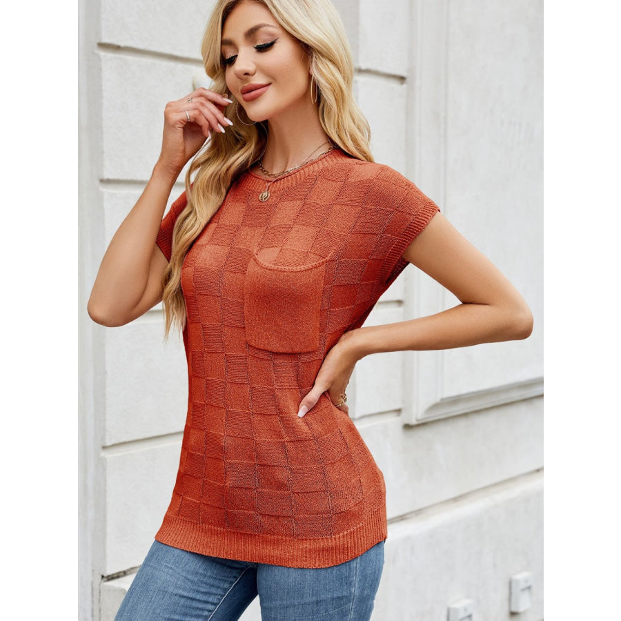 Round Neck Short Sleeve Knit Top Apparel and Accessories