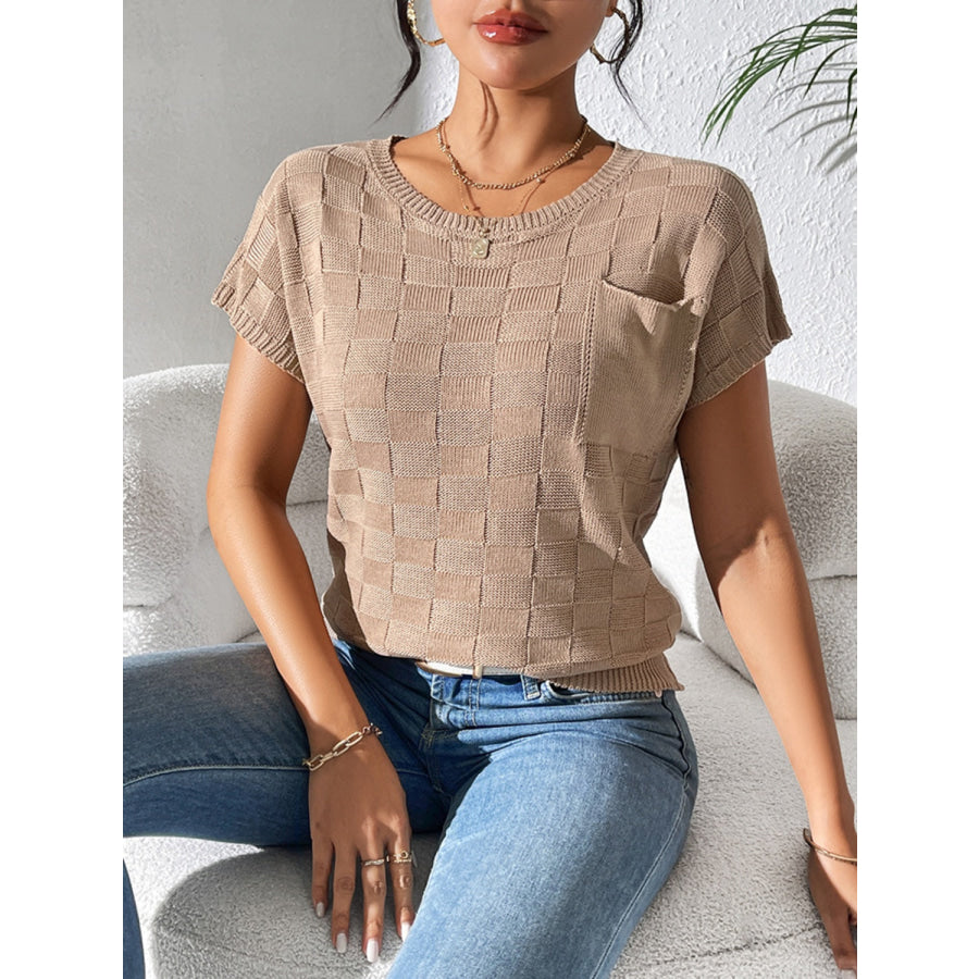 Round Neck Short Sleeve Knit Top Apparel and Accessories