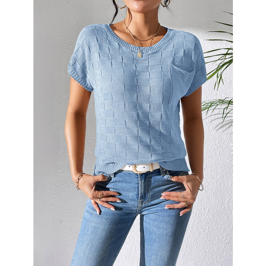 Round Neck Short Sleeve Knit Top Apparel and Accessories