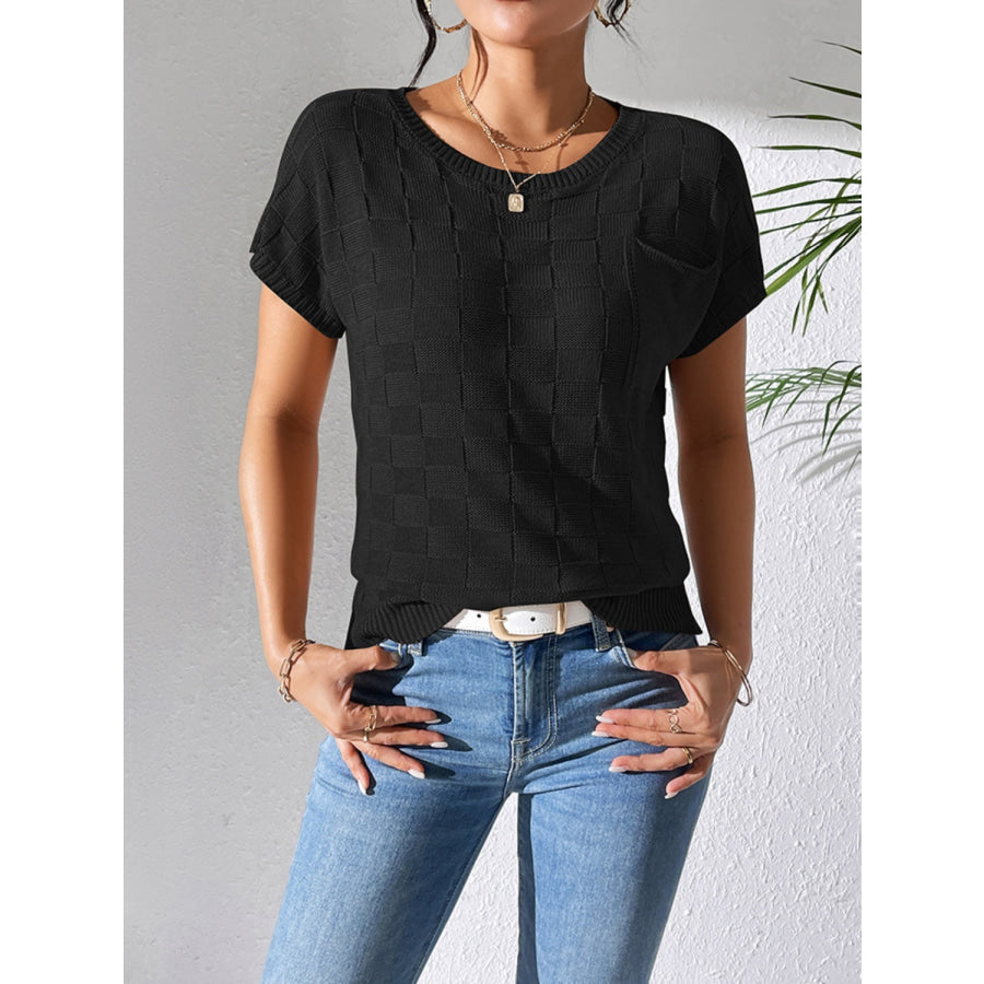 Round Neck Short Sleeve Knit Top Apparel and Accessories