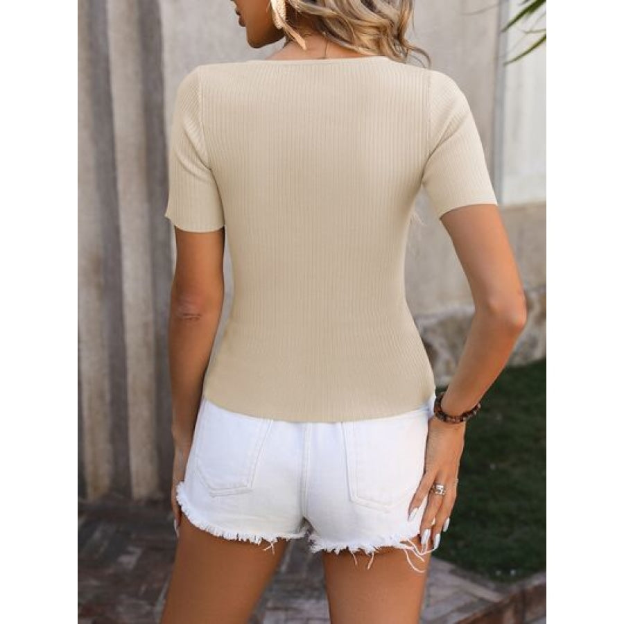 Round Neck Short Sleeve Knit Top Apparel and Accessories