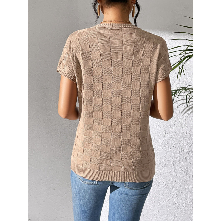 Round Neck Short Sleeve Knit Top Apparel and Accessories