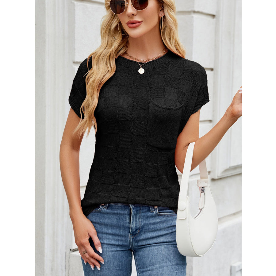 Round Neck Short Sleeve Knit Top Apparel and Accessories