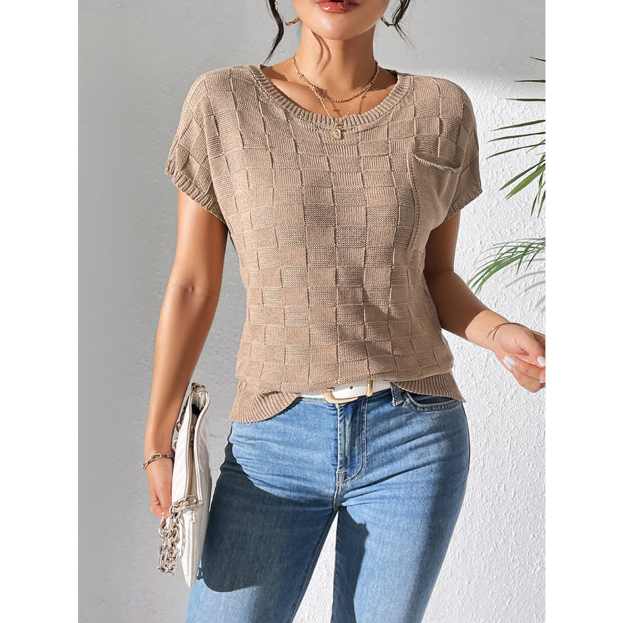 Round Neck Short Sleeve Knit Top Camel / S Apparel and Accessories