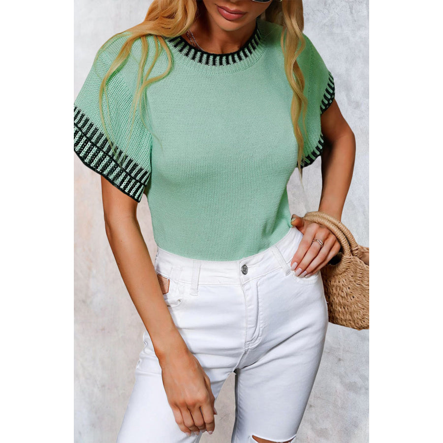 Round Neck Short Sleeve Knit Top Gum Leaf / S Apparel and Accessories