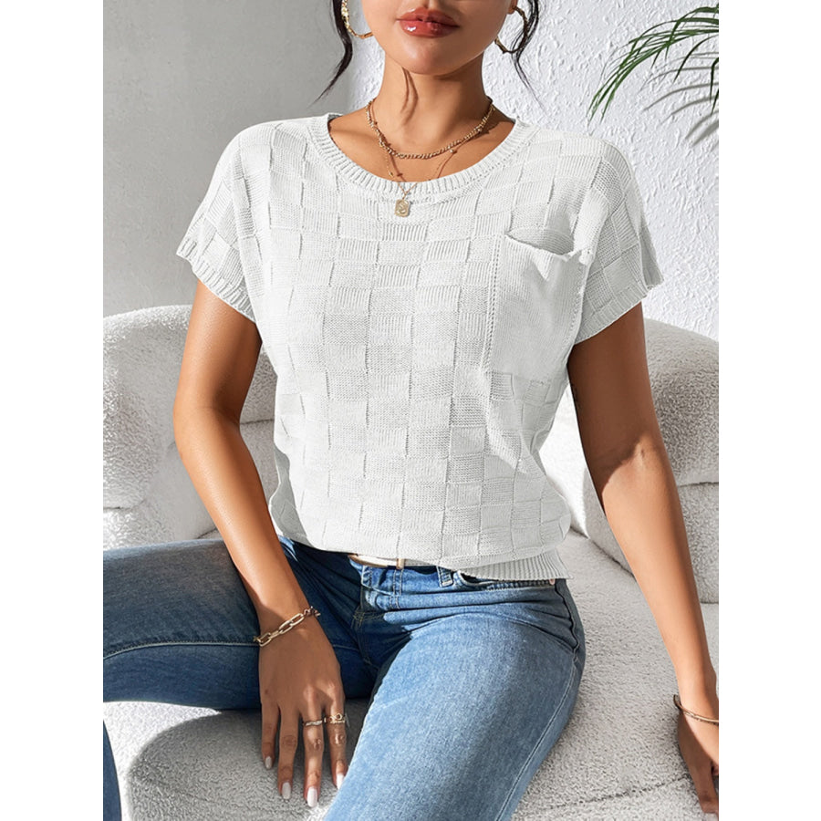 Round Neck Short Sleeve Knit Top White / S Apparel and Accessories