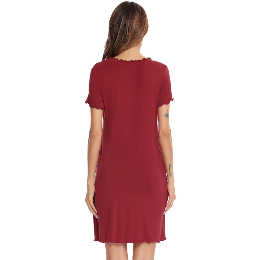 Round Neck Short Sleeve Lounge Dress Scarlet / S Apparel and Accessories