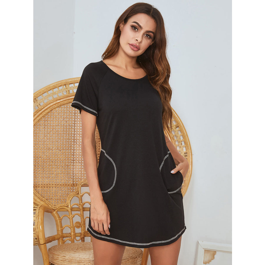 Round Neck Short Sleeve Lounge Dress Apparel and Accessories