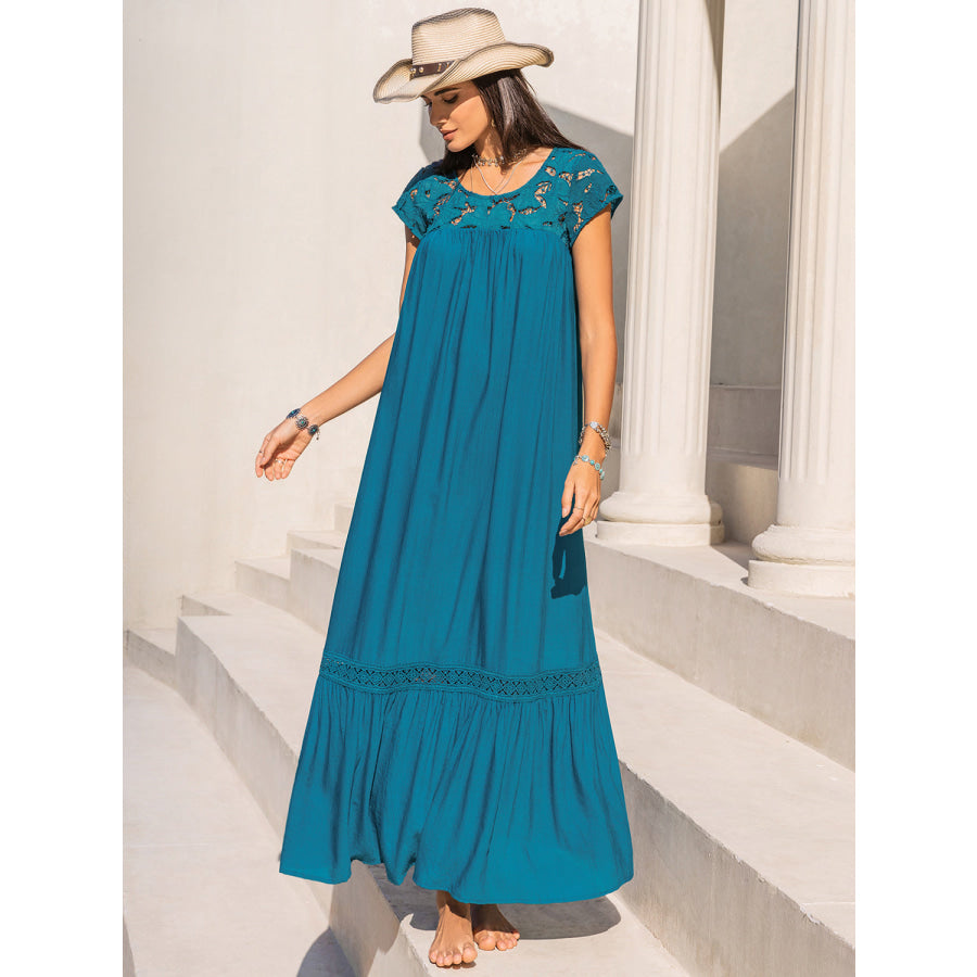 Round Neck Short Sleeve Maxi Dress Apparel and Accessories