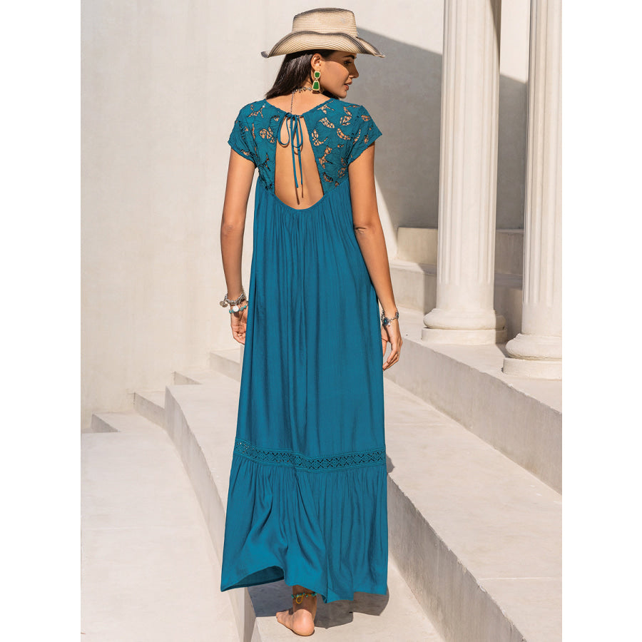 Round Neck Short Sleeve Maxi Dress Apparel and Accessories