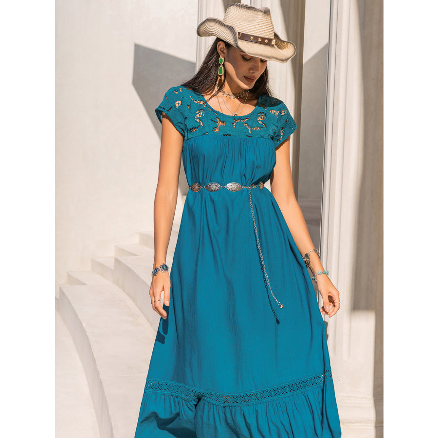 Round Neck Short Sleeve Maxi Dress Apparel and Accessories