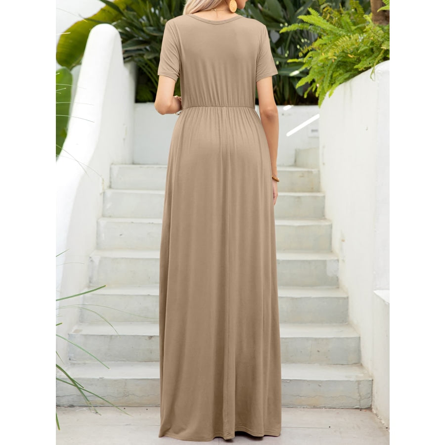 Round Neck Short Sleeve Maxi Dress with Pockets