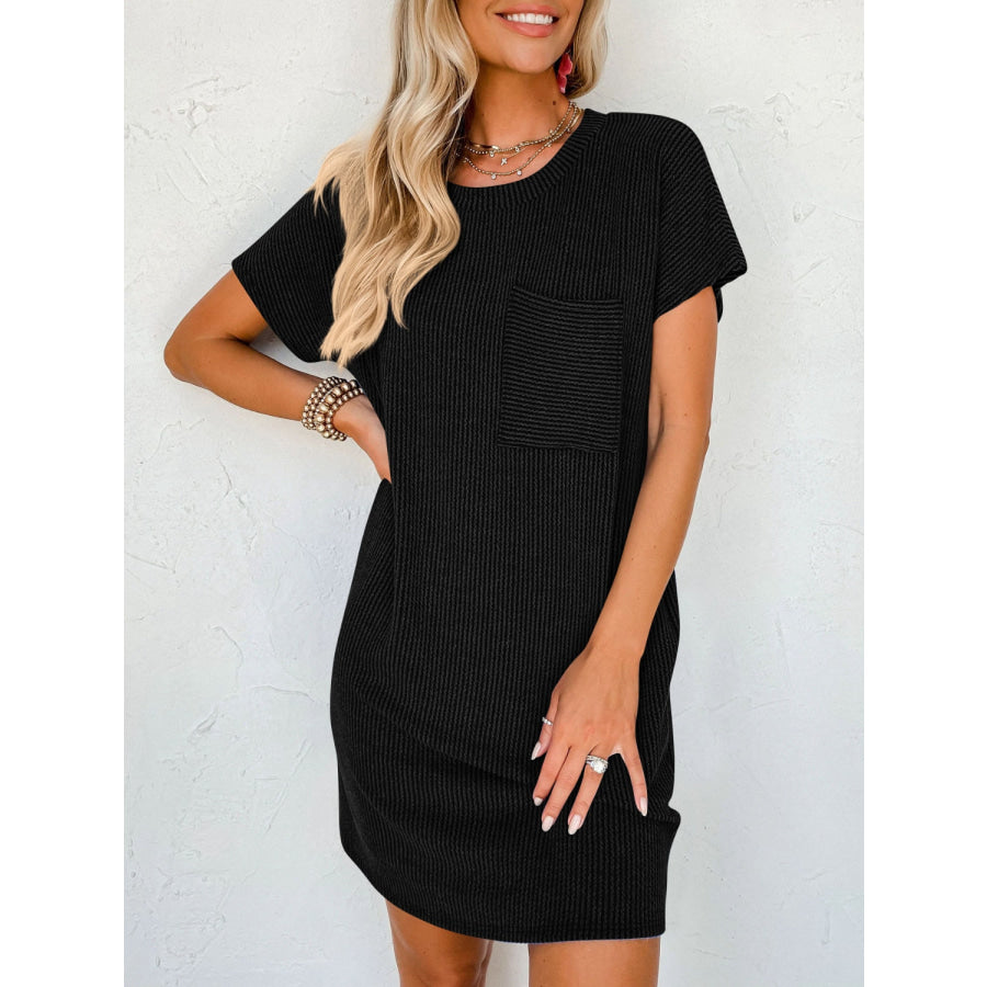 Round Neck Short Sleeve Mini Dress Apparel and Accessories