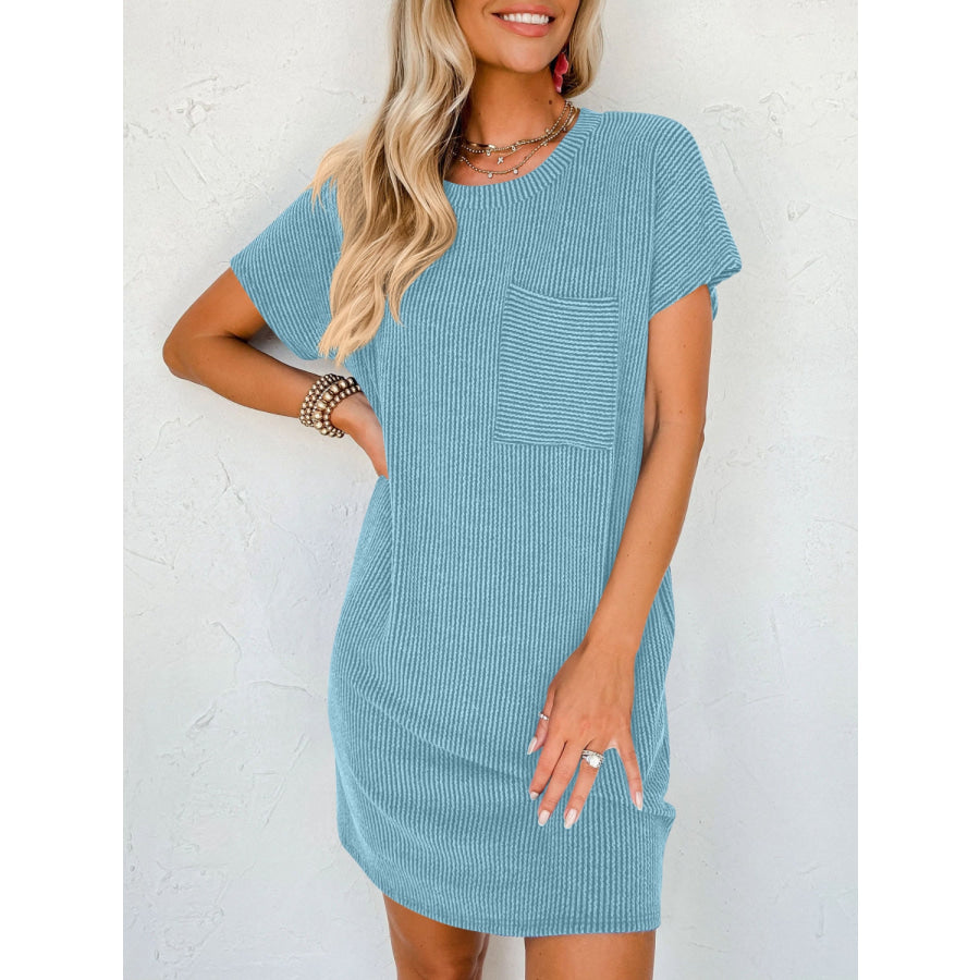 Round Neck Short Sleeve Mini Dress Apparel and Accessories