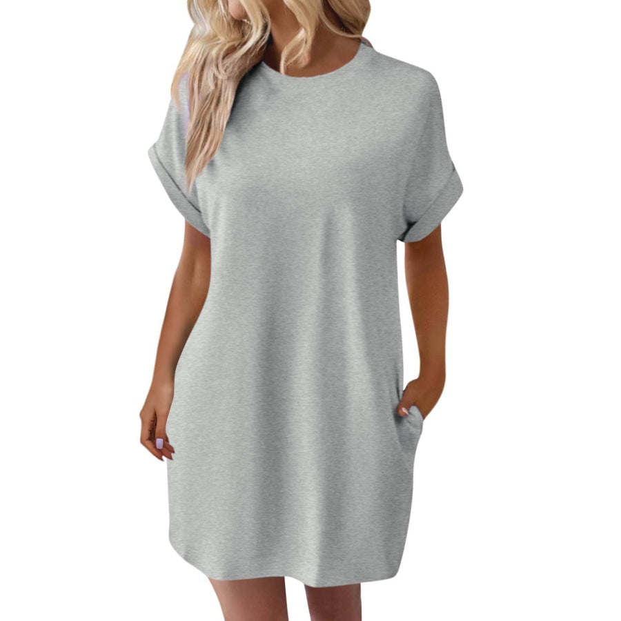 Round Neck Short Sleeve Mini Dress Apparel and Accessories