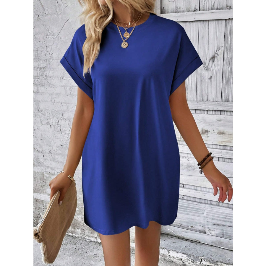 Round Neck Short Sleeve Mini Dress Apparel and Accessories