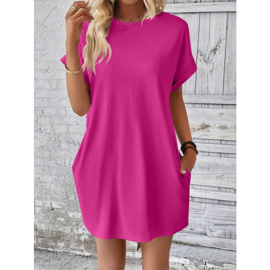 Round Neck Short Sleeve Mini Dress Apparel and Accessories