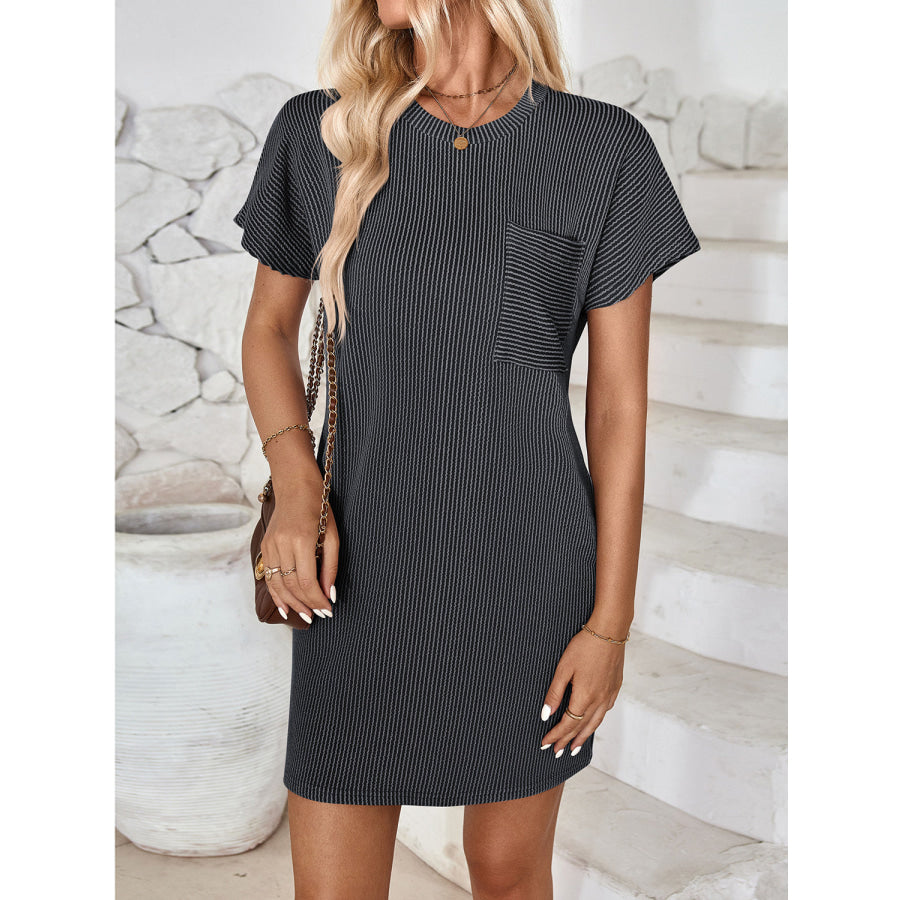 Round Neck Short Sleeve Mini Dress Apparel and Accessories