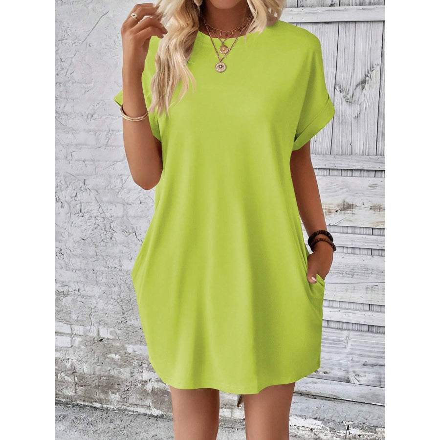 Round Neck Short Sleeve Mini Dress Apparel and Accessories