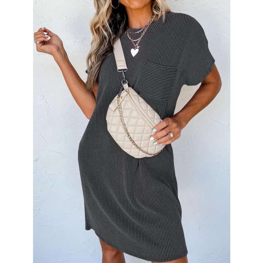 Round Neck Short Sleeve Mini Dress Apparel and Accessories