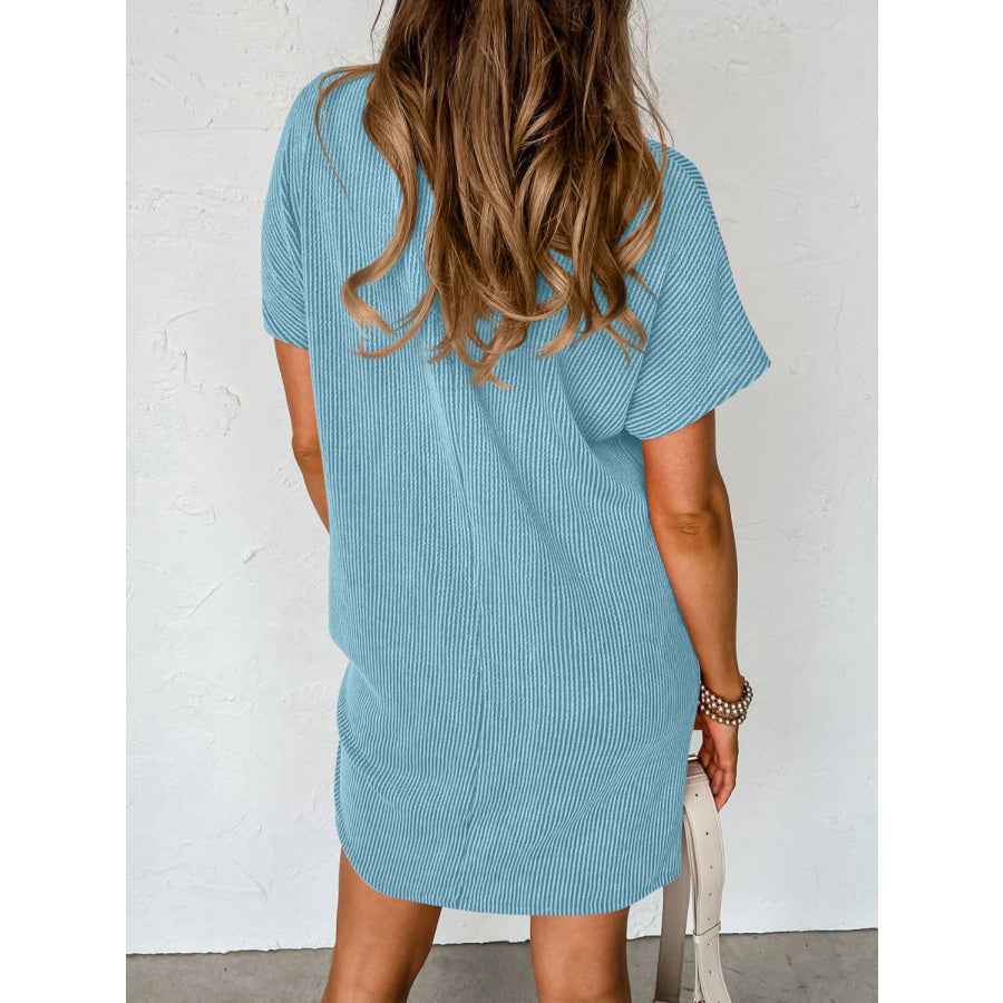 Round Neck Short Sleeve Mini Dress Apparel and Accessories