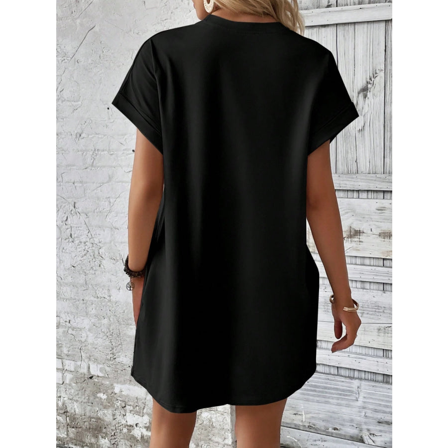 Round Neck Short Sleeve Mini Dress Black / S Apparel and Accessories