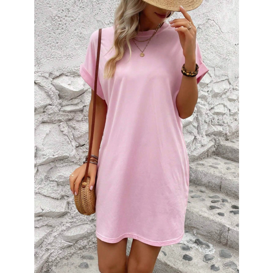 Round Neck Short Sleeve Mini Dress Apparel and Accessories