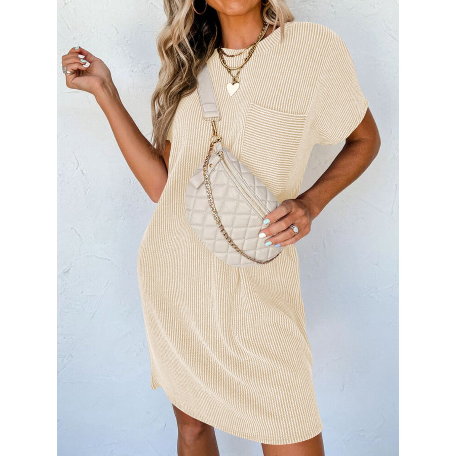 Round Neck Short Sleeve Mini Dress Apparel and Accessories