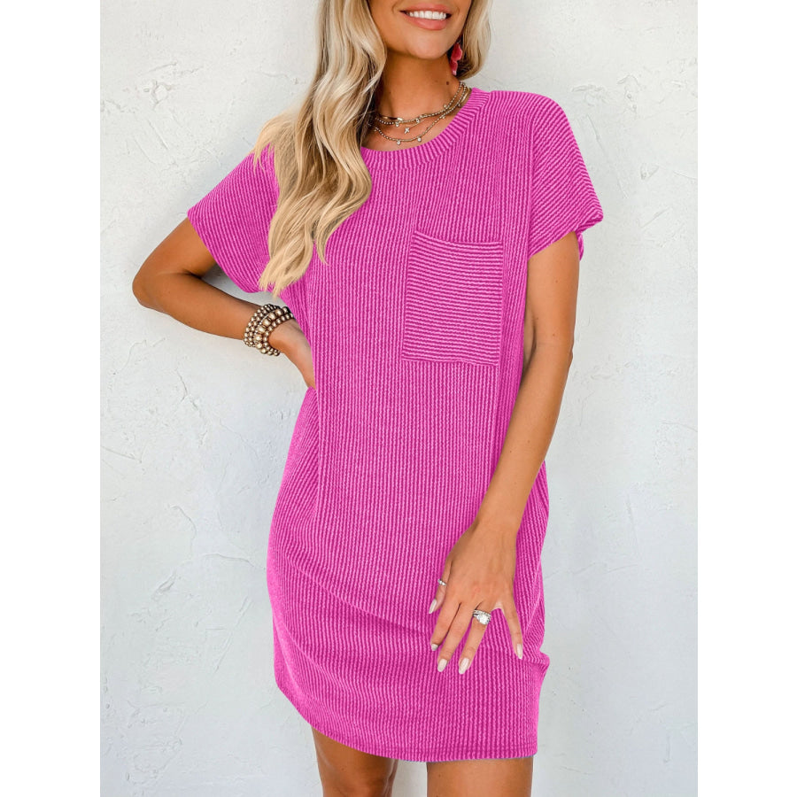 Round Neck Short Sleeve Mini Dress Apparel and Accessories