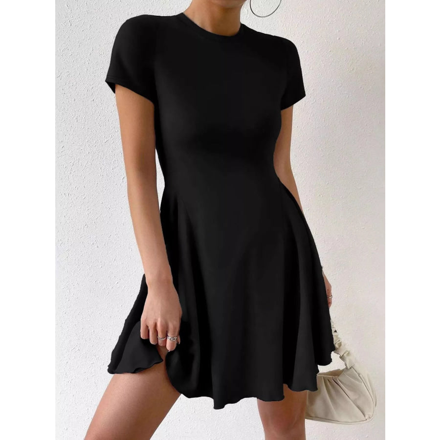 Round Neck Short Sleeve Mini Dress Apparel and Accessories