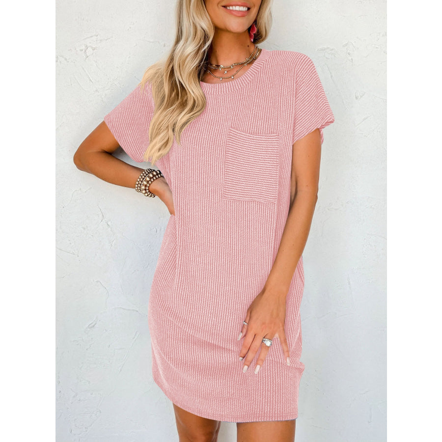 Round Neck Short Sleeve Mini Dress Apparel and Accessories