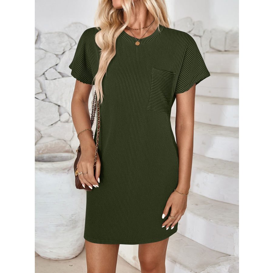 Round Neck Short Sleeve Mini Dress Apparel and Accessories